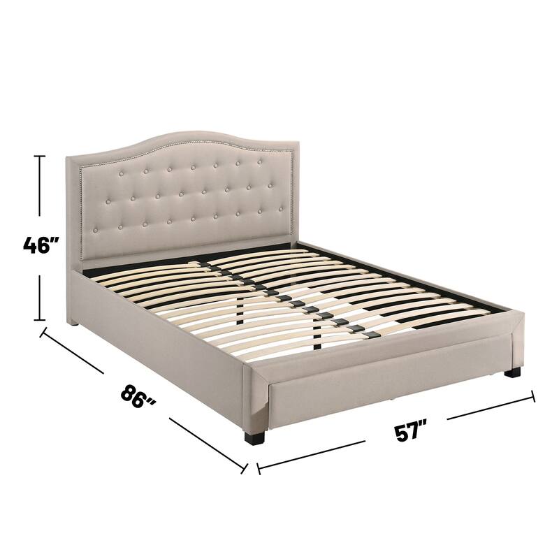 Linen Fully Upholstered Full Bed with 1 Drawer