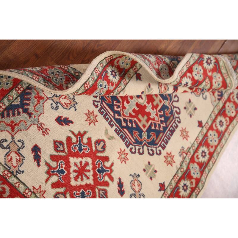 Ivory / Beige Kazak Oriental Accent Rug Hand-Knotted Wool Carpet - 3'2"x 4'8"