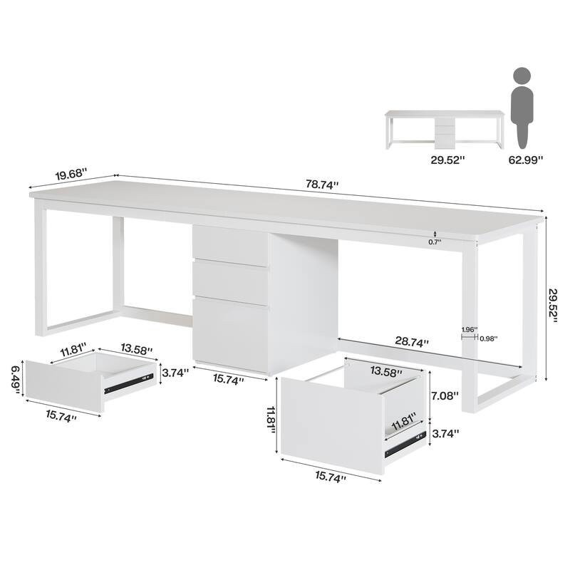 78.7 Inch Extra Long 2 Person Computer Desk with 3 Drawers