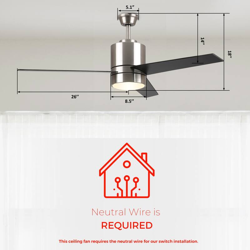 Aurora 52-inch Indoor Smart Ceiling Fan with Light Kit and Wall Control, Works with Alexa/Google Home/Siri