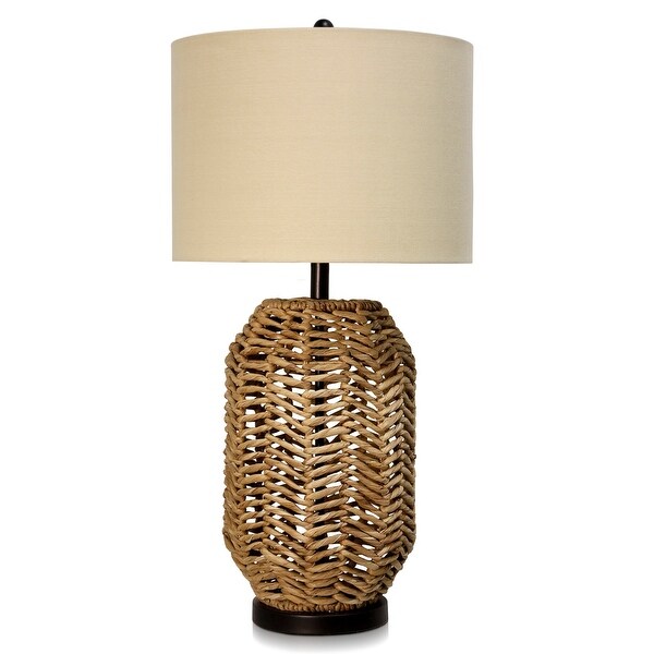 Aasha Water Hyacinth Table Lamp Natural Finish Tan Fabric Shade