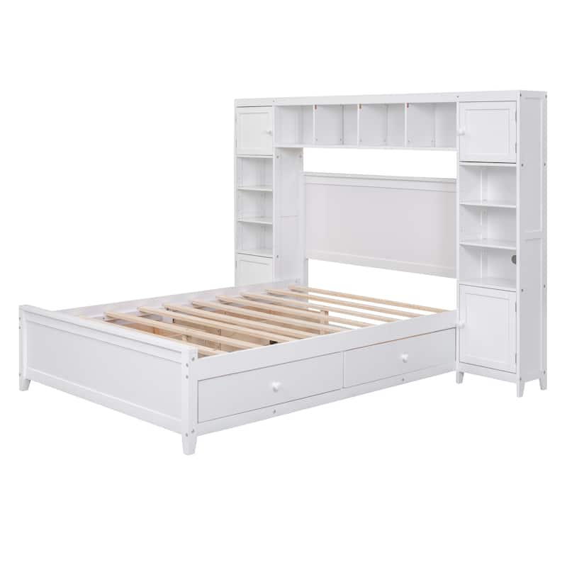Full Bed with Built-In Cabinet, Shelves, and Storage Drawers - Space-Saving Design