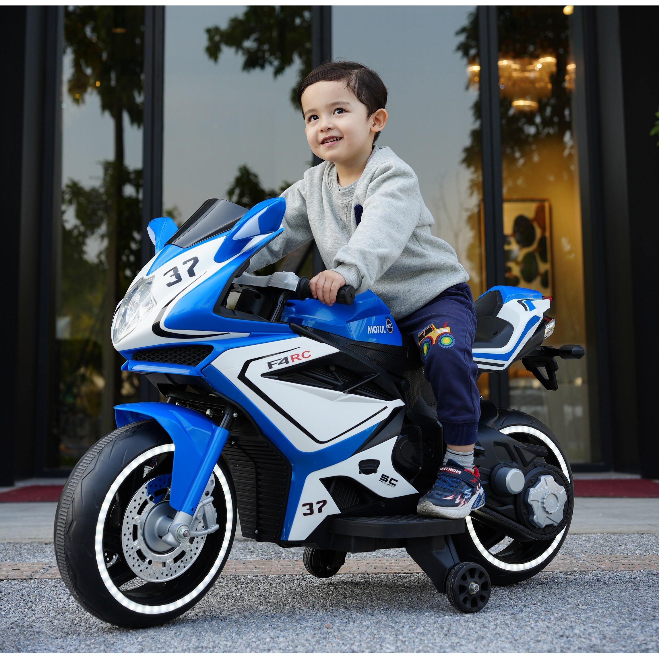 TAMCO 12V Kids Electric Motorcycle Safe Ride with Training Wheels and Manual Throttle Pink