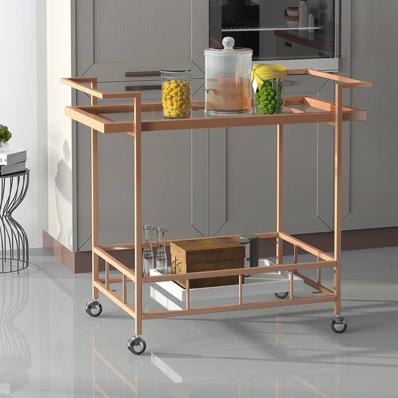 Ambrose Industrial Glass Bar Cart with Shelves by Christopher Knight Home