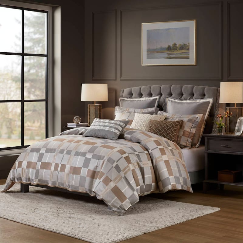 8 PCS Queen Jacquard Oversized Duvet Style Comforter Set Taupe - Multicolor