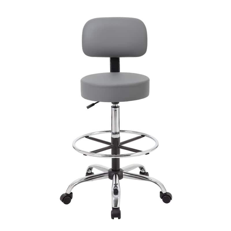 Fea Medical Drafting Stool, Gray Vinyl, Low Back and Padded Seat, Chrome