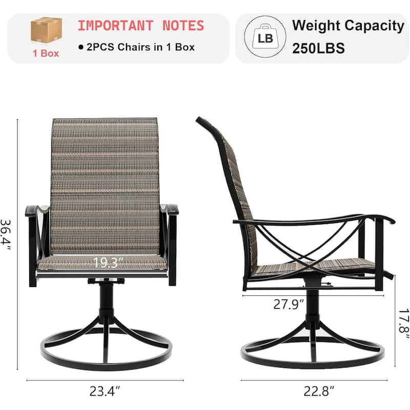 Kullavik Textilene Patio Swivel Dining Chairs Set, Ergonomic Rotating Dining Chairs