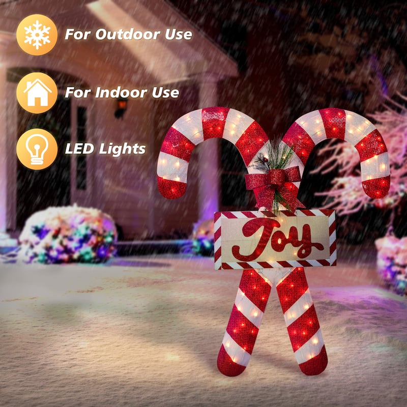 Puleo International 52" Pre-Lit Outdoor Fabric Mesh Candy Cane Pair