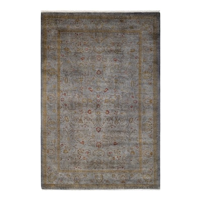 Overton Hand Knotted Wool Vintage Inspired Modern Contemporary Overdyed Gray Area Rug - 4' 3" x 6' 4"