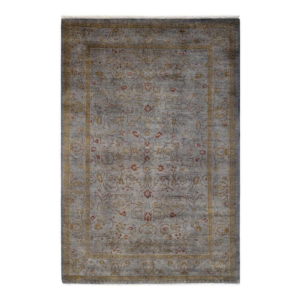 Overton Hand Knotted Wool Vintage Inspired Modern Contemporary Overdyed Gray Area Rug - 4' 3" x 6' 4"