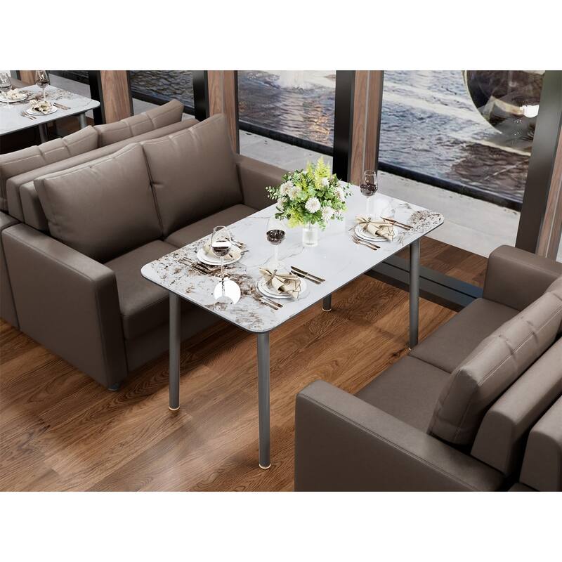 Large Kitchen Dining Table Sintered Stone Marble Tabletop and Tempered Glass Top Indoor Outdoor