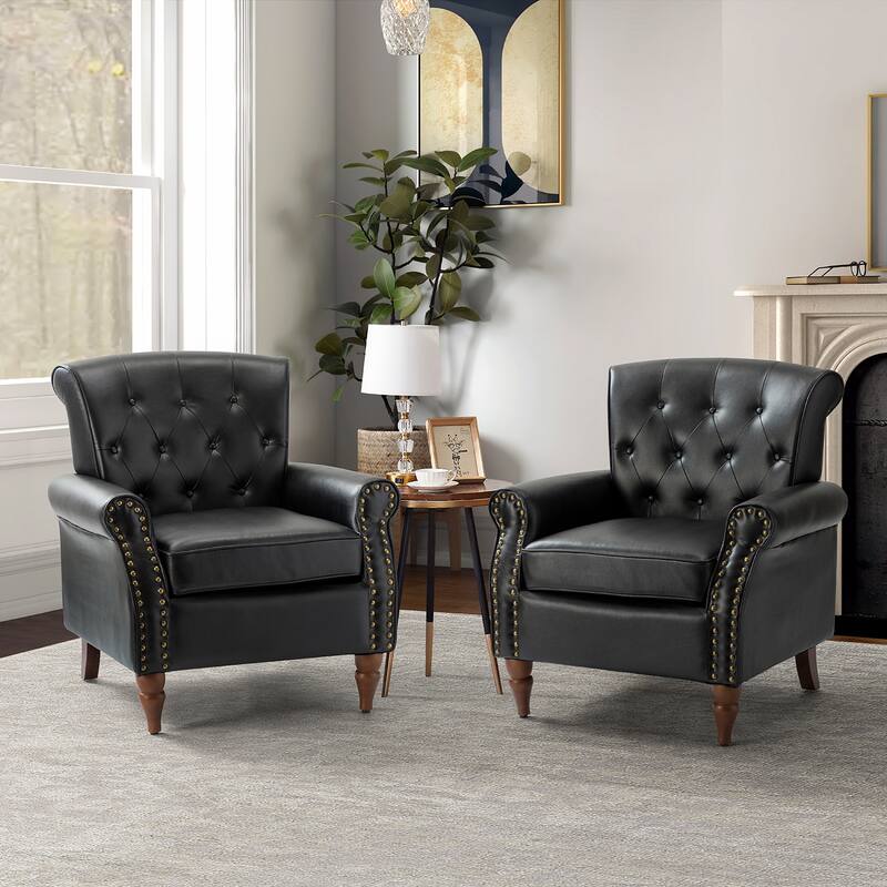 Mycenae Upholstered Accent Armchair with Nailhead Trim Set of 2 - BLACK