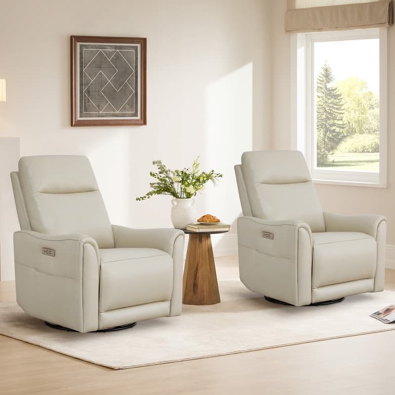 Farley Power Swivel Genuine Leather Recliner Chair Nursery Glider
