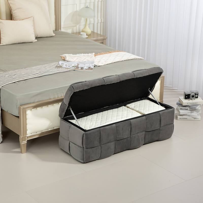 Storage Ottoman,Bedroom End Bench,Upholstered Fabric Storage Ottoman with Safety Hinge, Entryway Padded Footstool