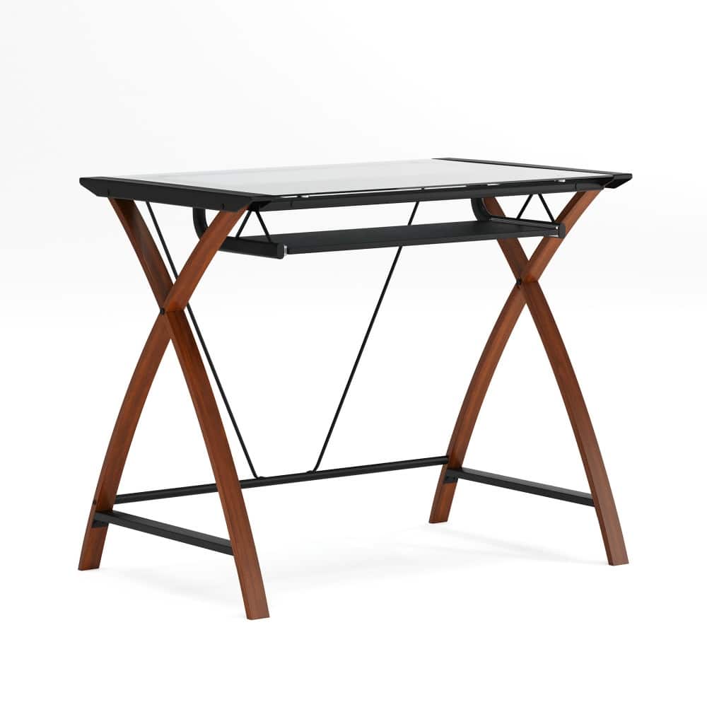 Modern Glass Top Computer Desk with Pull-out Keyboard Tray