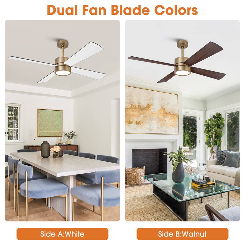 52" Modern Gold Integrated LED Dimmable Reversible Smart Ceiling Fan with RGB Light, Remote and APP Control