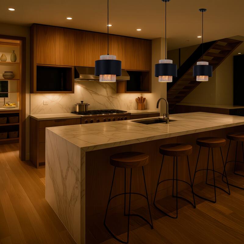 Innovations Lighting Mesa - 1 Light 8" Cord Hung Pendant - Matte Black Finish - Matte Black/Natural Shade