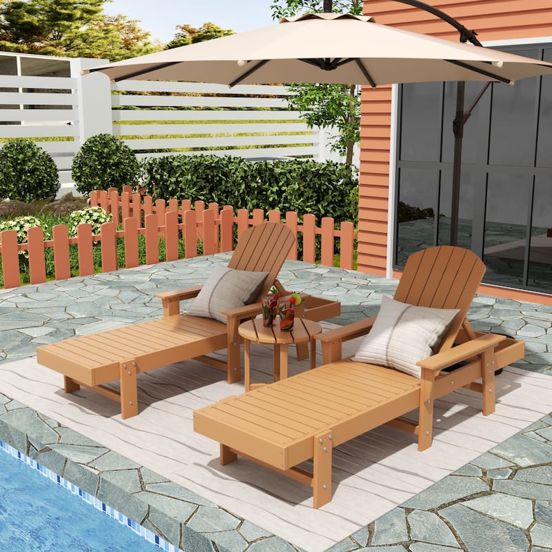Polytrends Altura Poly Eco-Friendly All Weather Reclining Chaise Lounge with Arms & Side Table (3 Piece Set)
