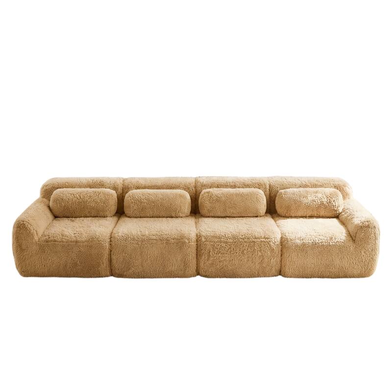 Homy Casa Light Khaki Modular Sectional Sofa, Soft Plush Fabric Cloud Couch with Anti-Slip Base & Decorative Pillows
