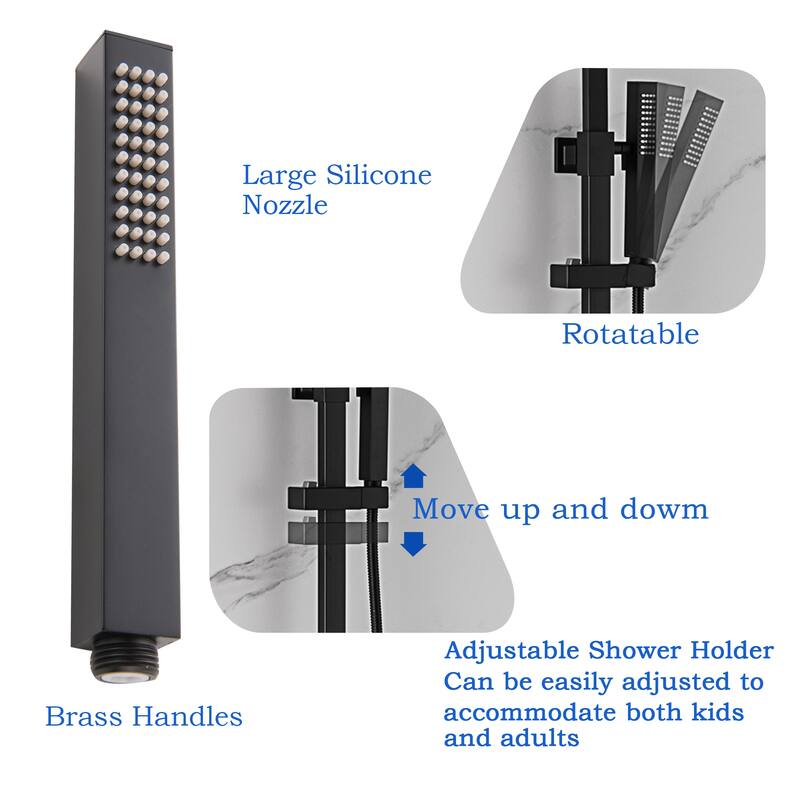 Modland Wall Mounted 3-Way Exposed Install Complete Rain Shower System with High Pressure Showerhead, Black/Gold