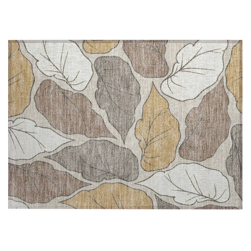 Machine Washable Indoor/ Outdoor Contemporary Floral Chantille Rug