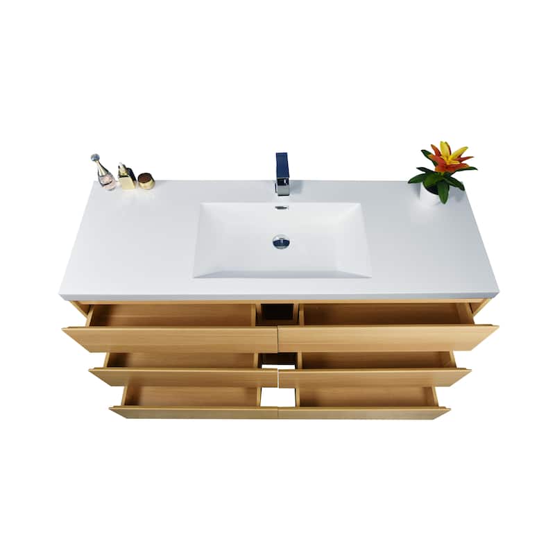 Angeles 60“ freestanding bath vanity with single basin reinforced acrylic top