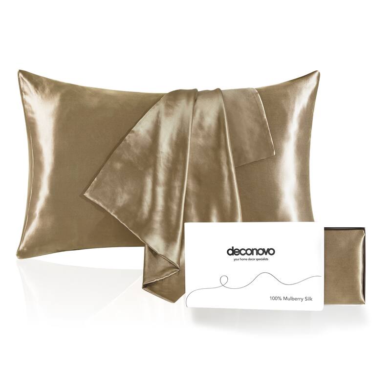 Deconovo 100% Pure Mulberry Silk Pillowcase With 22 Momme 6A High Grade Fibers - Standard Set of 2 - Light Khaki