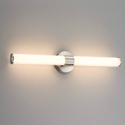 24 in. 3-Light Brushed Nickel Modern/Contemporary LED Vanity Light Bar with Glass Shade - 24" W