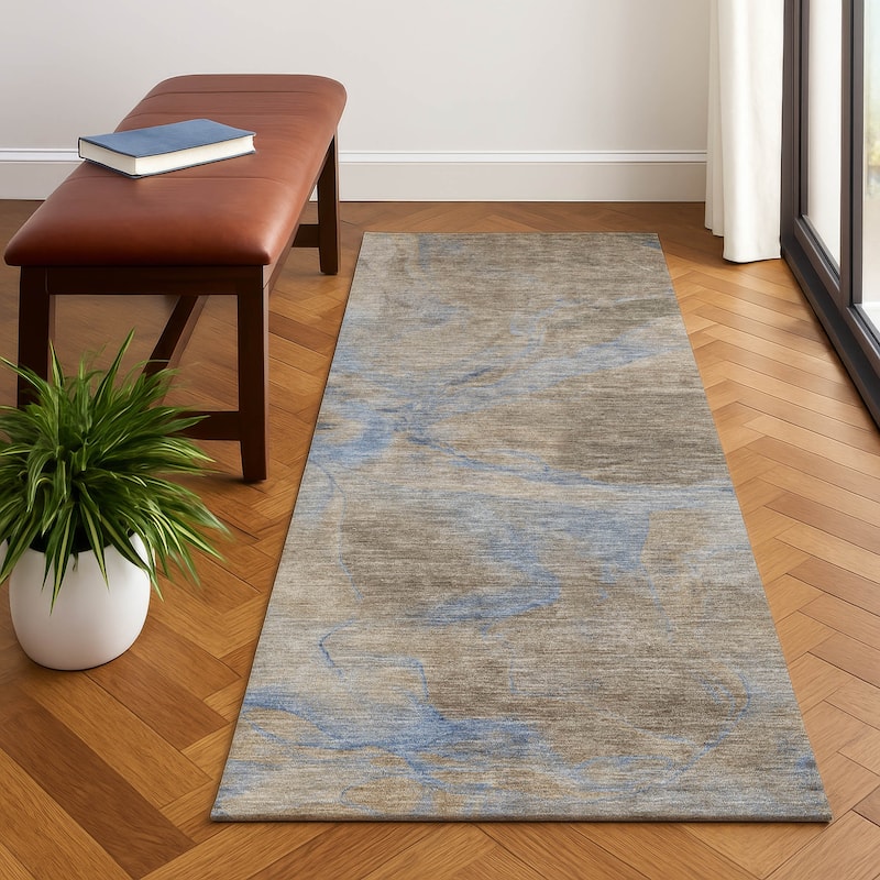 Premium Washable Super Soft Abstract Watercolor Mayfield Rug - Taupe - 2'3" x 7'6"