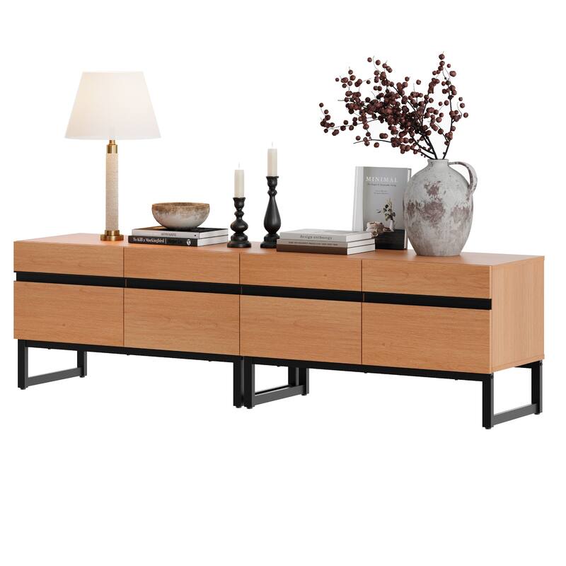 WAMPAT Modern TV Stand with Storage Cabinets, Wood Entertainment Center Media Console Table with Metal Legs for Living Room