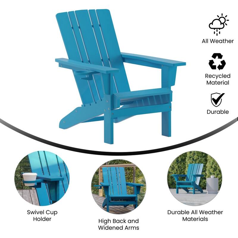 Set of 2 Commercial All-Weather Adirondack Chairs with Cupholders