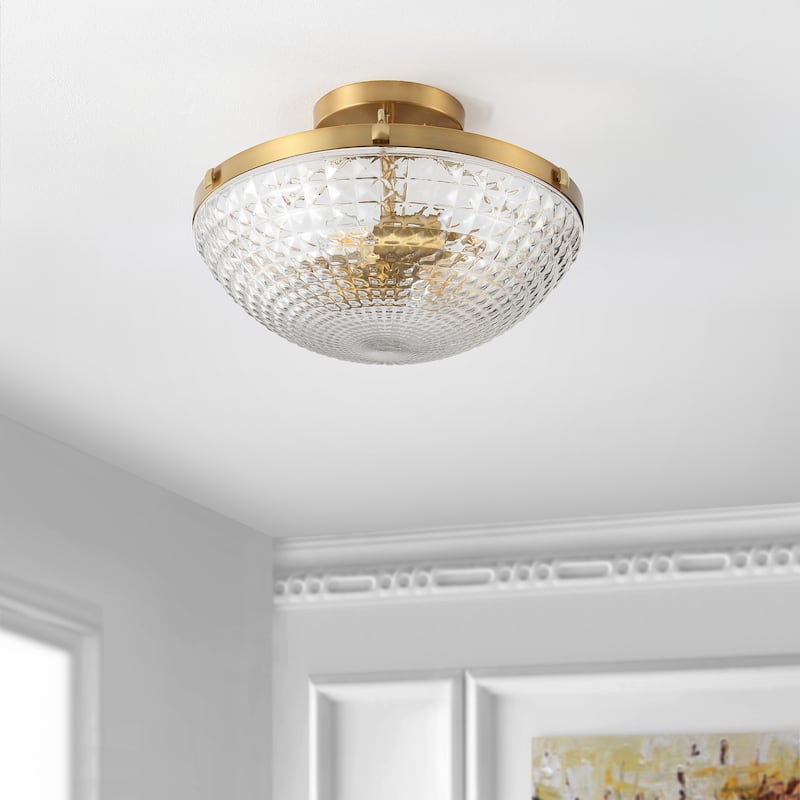 SAFAVIEH Lighting Malen Flush Mount - 14" W x 14" D x 9" H - Gold Base - 14Wx14Dx9H