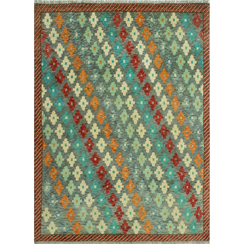 Balochi Hermon Grey/Red Rug - 4'2" x 6'0"