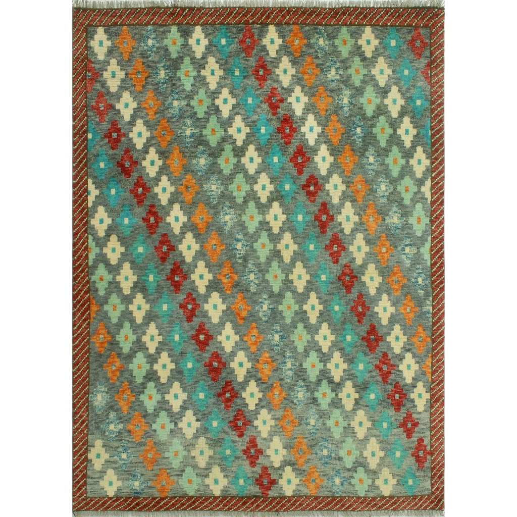 Balochi Hermon Grey/Red Rug - 4'2" x 6'0"