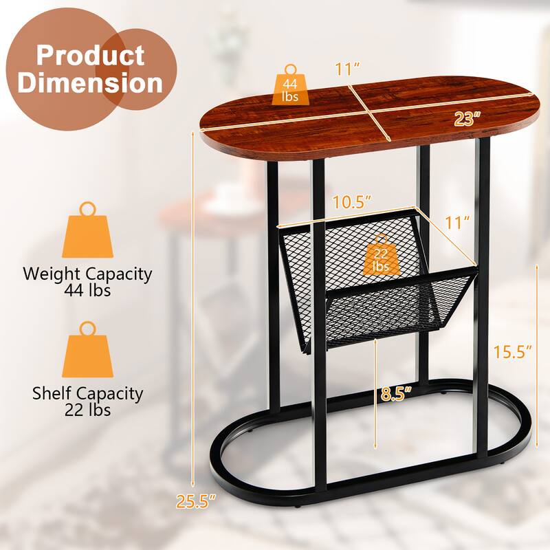 Costway 2 PCS 2-tier Side Table Oval Narrow End Table Nightstand - 23'' x 11'' x 25.5''