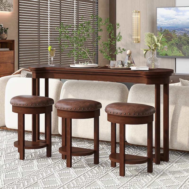 Rossetta 4-Piece Multifunctional Design Bar Table Set with 3 Padded Stools - Cherry