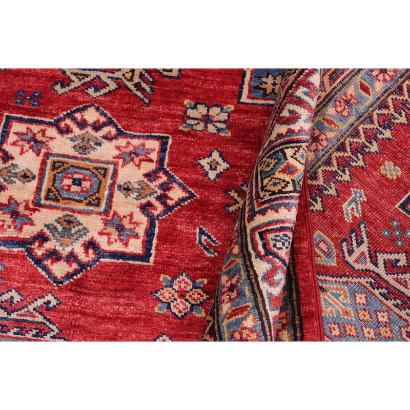 Southwestern Super Kazak Mira Red/Tan Hand Knotted Wool Rug - 4'10'' x 6'7''