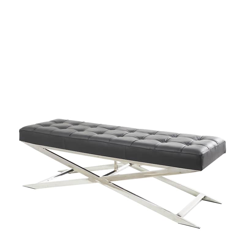 Leather Home Bench or Stool with Stainless Steel Supports - Black or White - Roche River Decor