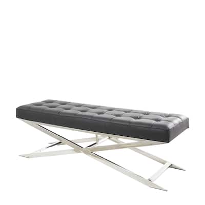 Leather Home Bench or Stool with Stainless Steel Supports - Black or White - Roche River Decor