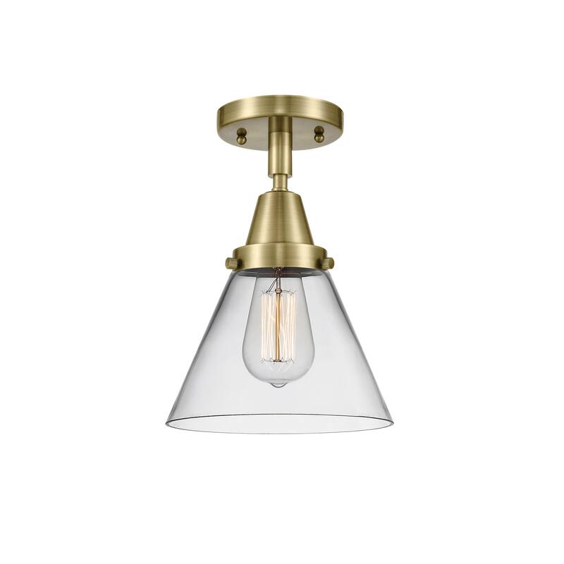 Innovations Lighting Caden Cone - 1 Light 8" Flush Mount - Antique Brass/Clear