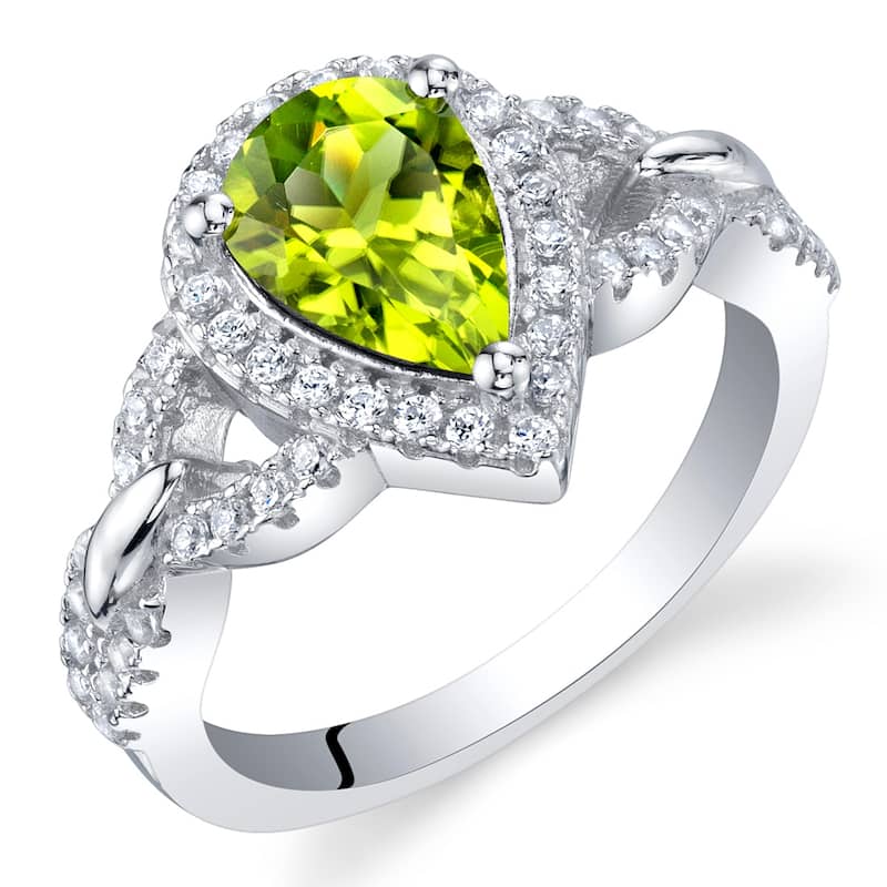 Sterling Silver 1.25 ct Peridot Halo Ring