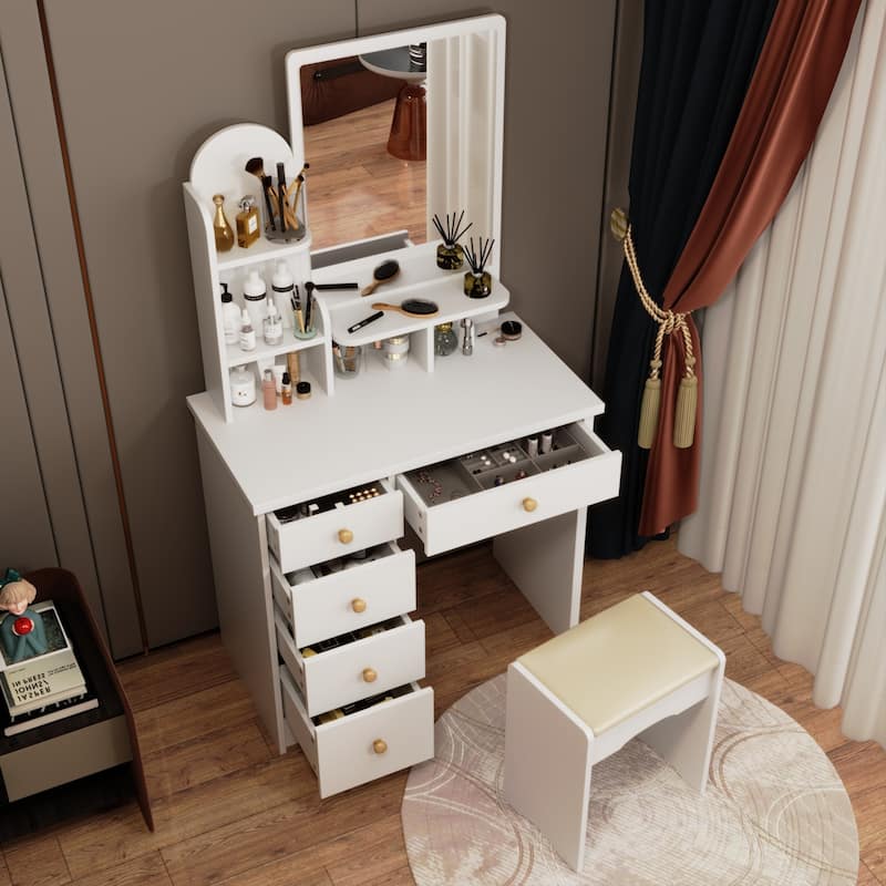 Timechee 31.5'' Wide Makeup Vanity Set with Stool and Mirror(White)