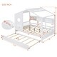 preview thumbnail 17 of 50, Pine Wood House Bed with Trundle Bed, Bookcase Bed with Storage Shlef & Roof, Semi-enclosed Design, for Kids Girls Boys