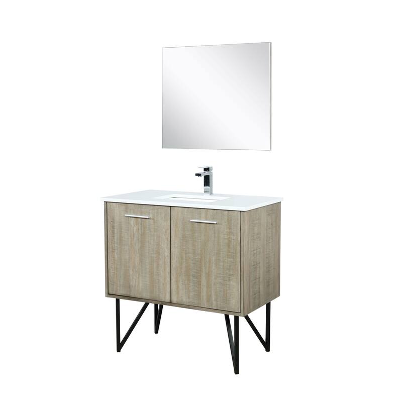 Lancy 36 in W x 20 in D Rustic Acacia Bath Vanity, White Quartz Top, Chrome Faucet Set and 28 in Mirror