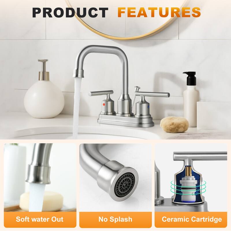 WOWOW 4 in. Centerset Double Handle Bathroom Faucet