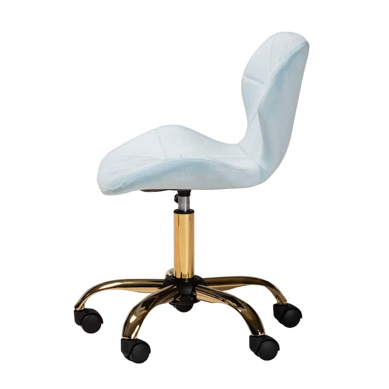 Savara Contemporary Glam and Luxe Velvet Fabric and Gold Metal Swivel Office Chair