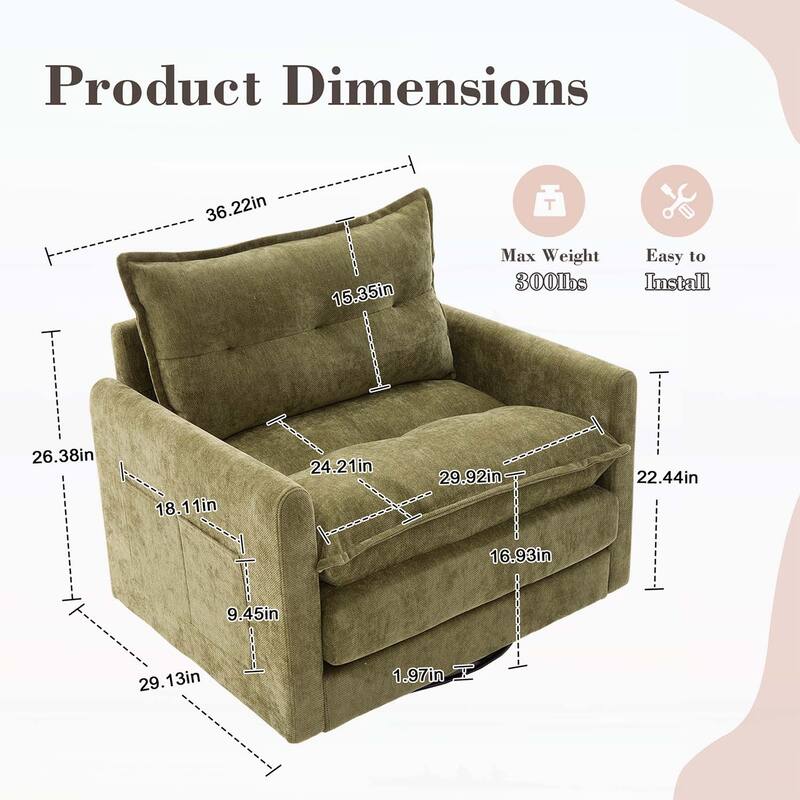 Modern Swivel Barrel Chair with Thick Padding,Metal Base,for Living Room and Bedroom