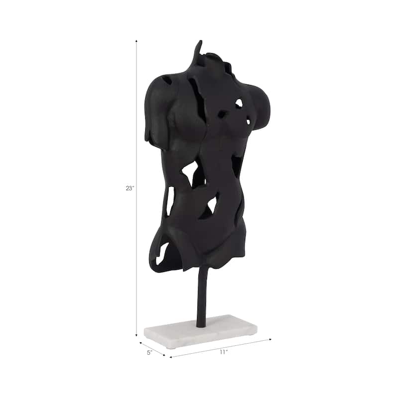 Black Abstract Torso Sculpture on Marble Base - Decorative Objects for Home Decor