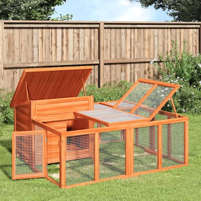 vidaXL Rabbit Hutch Brown 56.7"x48.4"x26.6" Solid Wood Pine - 56.7" x 48.4" x 26.6" (L x W x H)