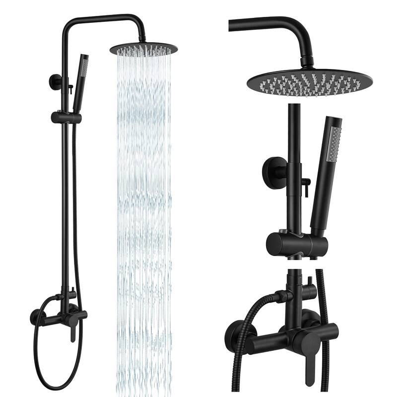 Outdoor Shower Faucet SUS304 Rainfall Shower Head Combo Set High Pressure Hand Spray 8 inch Wall Mount